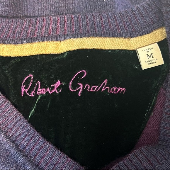 Robert Graham 100% Wool Sweater Purple Pullover V Neck Long Sleeve Mens Medium - Picture 3 of 13
